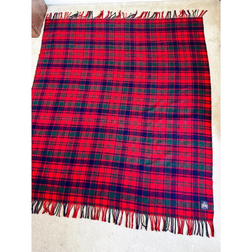 Vintage Woven in the British Isles Red‎ Royal Stewart Style Tartan Throw Blanket